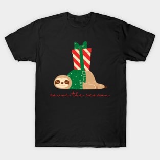 Sleepy Christmas Sloth with Savor the Season T-Shirt